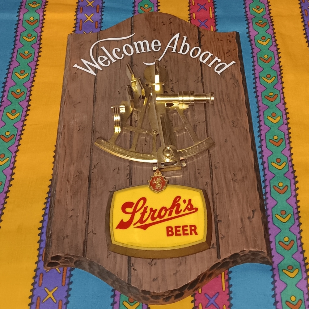 70s Strohs Beer Welcome Aboard Vintage Promotional Sign Plaque Promo